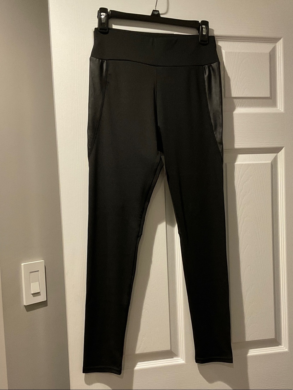 SHEIN Black High-Waist Leggings with Faux-Leather Side Panels